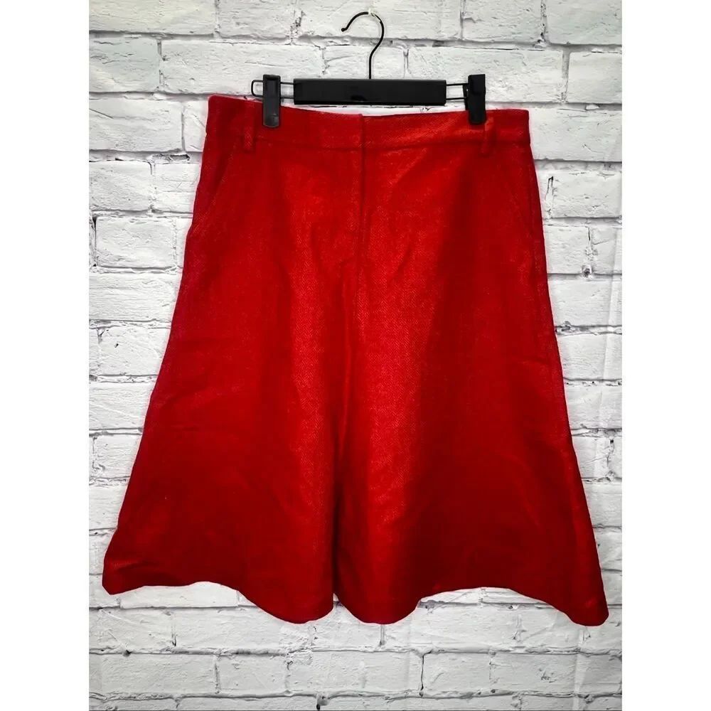 J. Crew Womens Red 100% Wool Herringbone Lined Casual A-Line Skirt Size 6